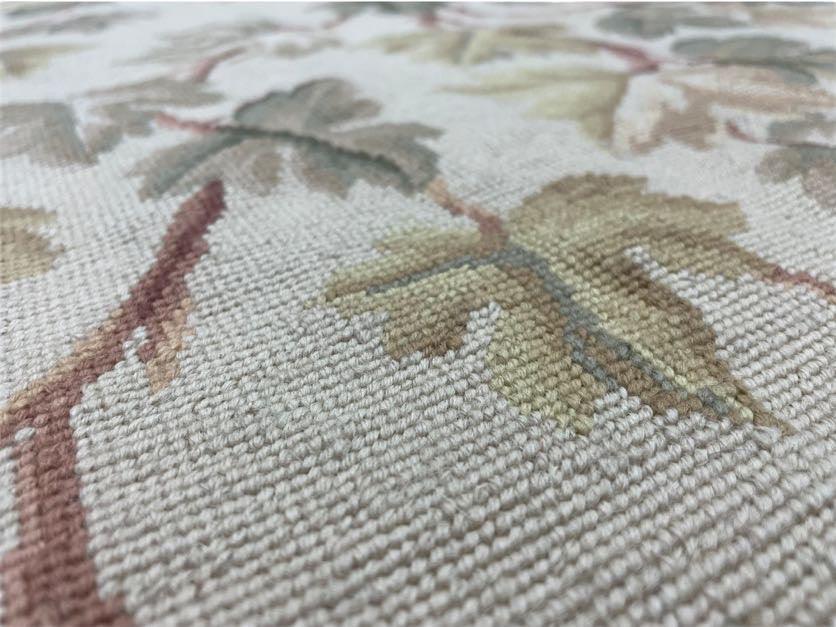 Aubusson Needlepoint Rug Traditional 9x12 Handmade Wool Floral Cream Green Maroon