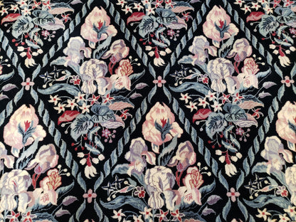 Black Kirman Rug, 8x11 - 9x12 Rug, Sino-Persian Rug, Floral Oriental Carpet, Handmade Rug, Black and Ivory Rug, Room Sized Area Rug, Wool