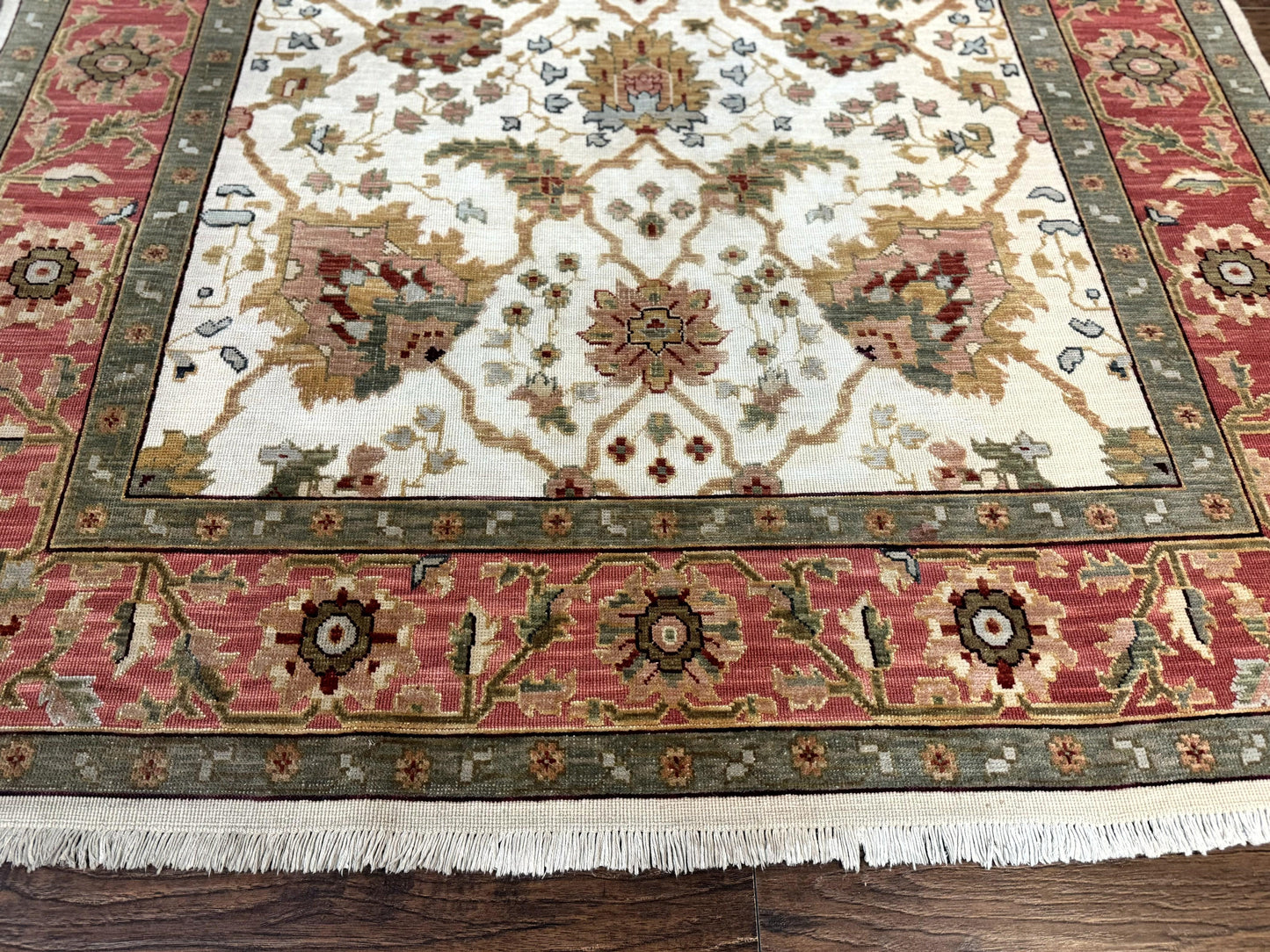 Flatweave Soumak Rug 6x9 Wool Handmade Floral Ivory Nourison