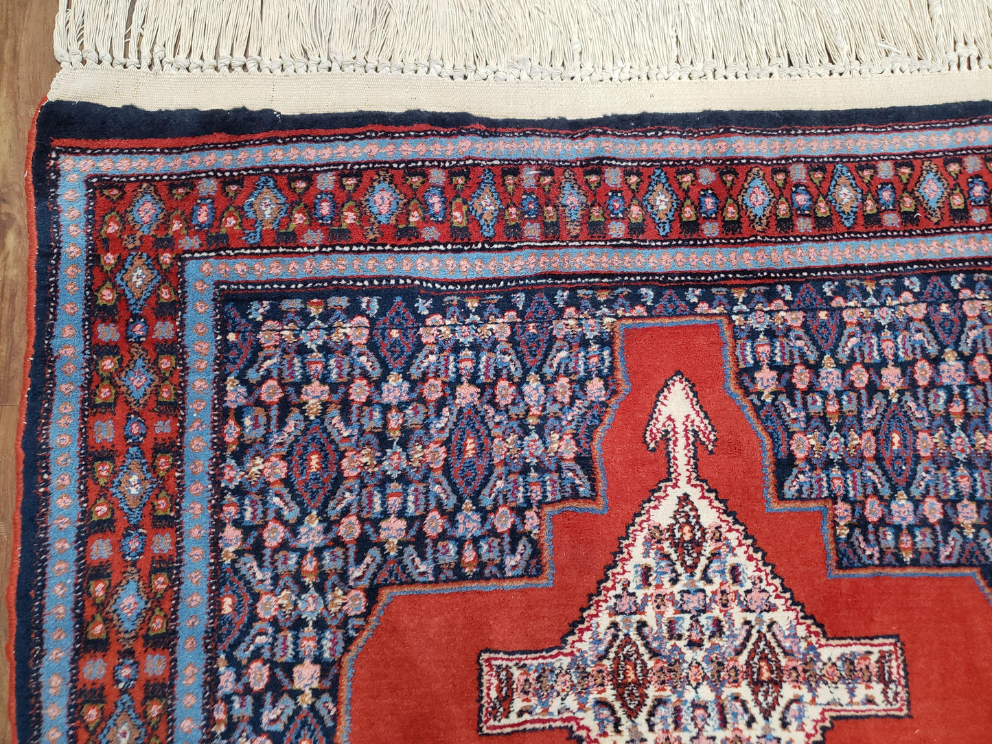 Senneh Wool Area Rug 4x6 Handmade Kurdish Carpet Vegetable Dyes Red Blue
