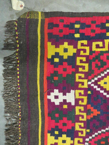 Antique Turkish Kilim Flat Weave Wool Rug 6 X 13 Veg Dye Handmade Vintage