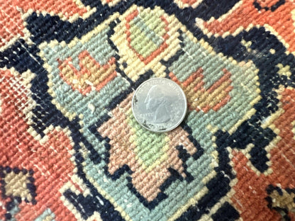 Indo Persian Rug 8x10 Handmade Wool Floral Medallion Midnight Blue Red Vintage Carpet