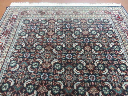 Vintage Handmade Indian Amritsar Wool Rug 4x6 Allover Design Very Good Condition