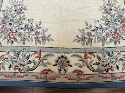 Ivory Needlepoint Rug 8x10, Wool Handmade Carpet