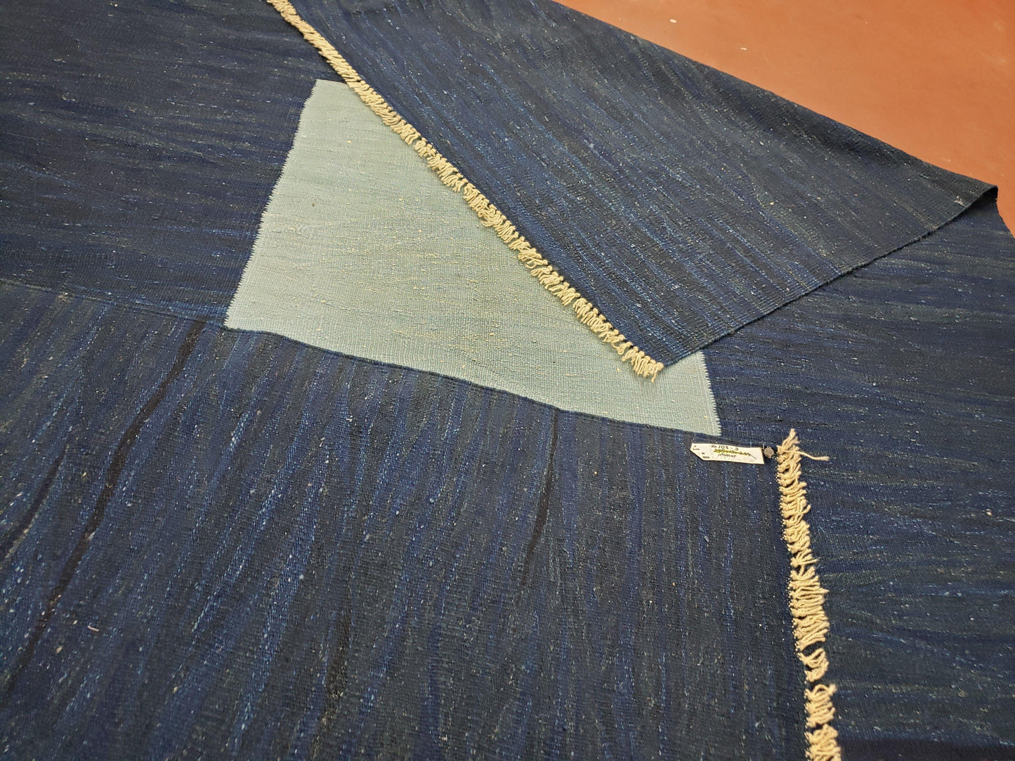 Turkish Kilim Rug 6x9 Wool Flatweave Blue Abstract Boho Decor