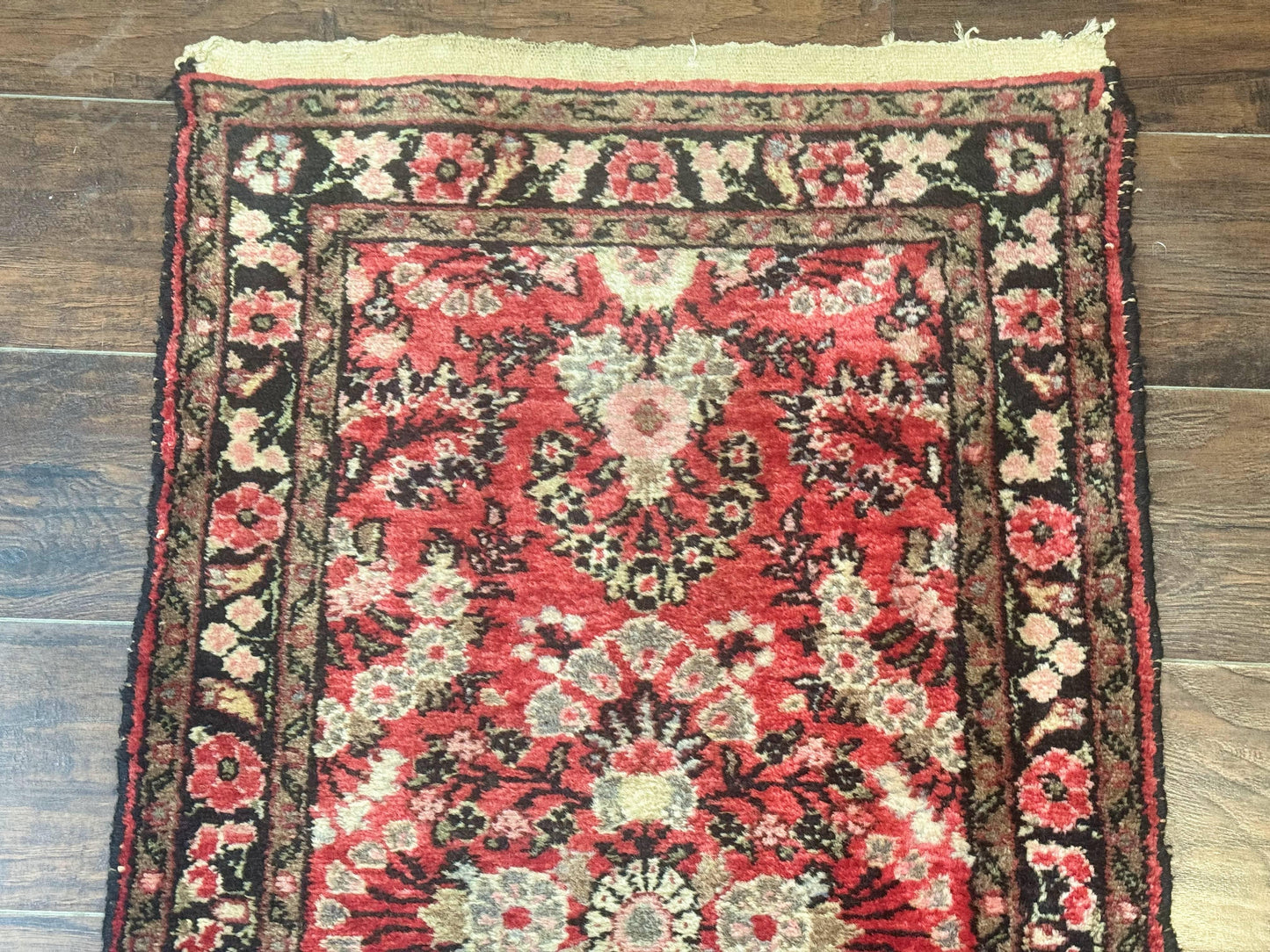 Persian Hamadan Runner Rug 2 x 13.6 – Red Floral Wool Hallway Carpet