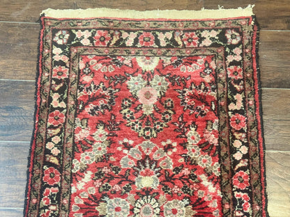 Persian Hamadan Runner Rug 2 x 13.6 – Red Floral Wool Hallway Carpet