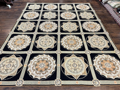 Needlepoint Rug 8x10 Handwoven Wool Panel Design Vintage French European