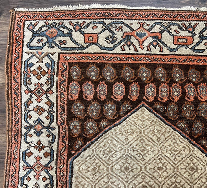 Rare Persian Tribal Runner Rug 3.5 x 10, Sarab Serab Kalegy Carpet, Antique 1920s Collectible Geometric Medallion Oriental Wool Runner, Hand Knotted, Camel Hair Color