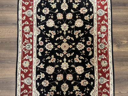 Pak Persian Rug 3x5, Black and Red, Floral Allover, Vintage Hand Knotted Wool Oriental Carpet, Pakistani Rug, Small Handmade Area Rug 3 x 5