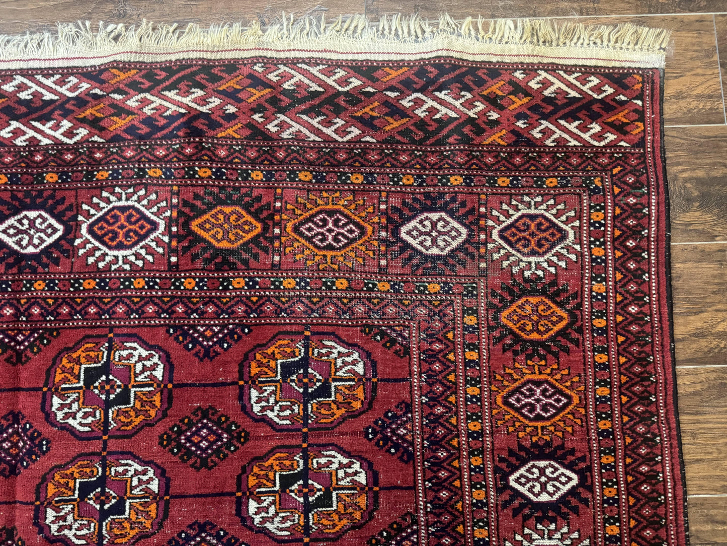 Antique Persian Turkoman Bokhara Rug 7x11, Tribal Rug, Red