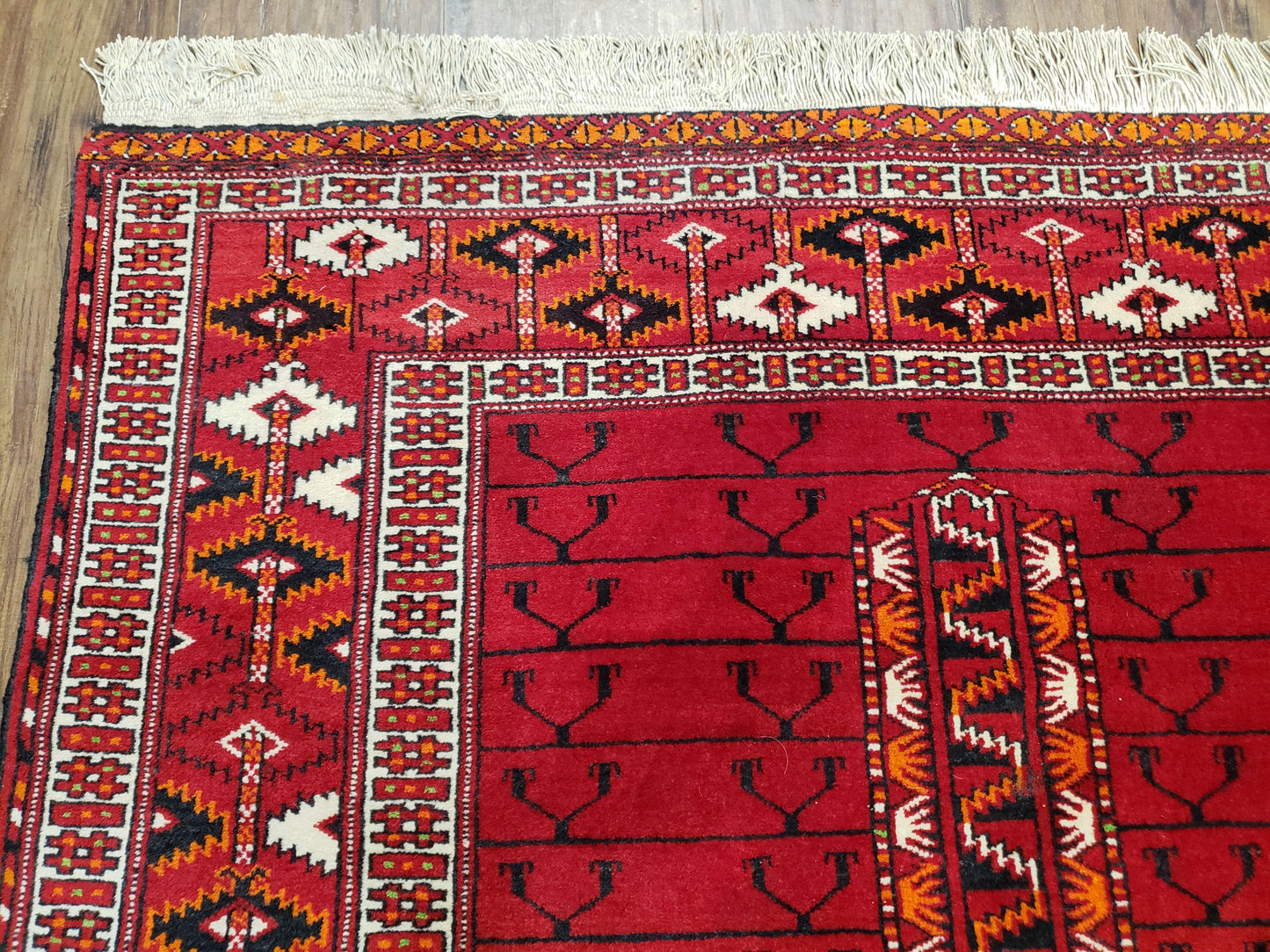 Turkoman Rug Antique 4x5 Handmade Wool Red Tribal Persian Tekkeh Ersari