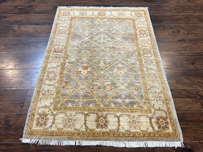 Peshawar Rug 3.6 By 5 Handmade Wool Hand Knotted Vintage Panel Design Oriental Carpet