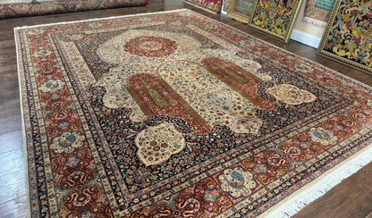 Wonderful Pak Persian Rug 9x12, Very Fine 260 KPSI, Floral Peacocks, Handmade Vintage Wool Rug