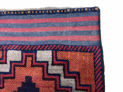 Balouchi Hand Knotted Vintage Tribal Wool Rug Afghan Red 2 Ft 8 In By 4 Ft 8 In