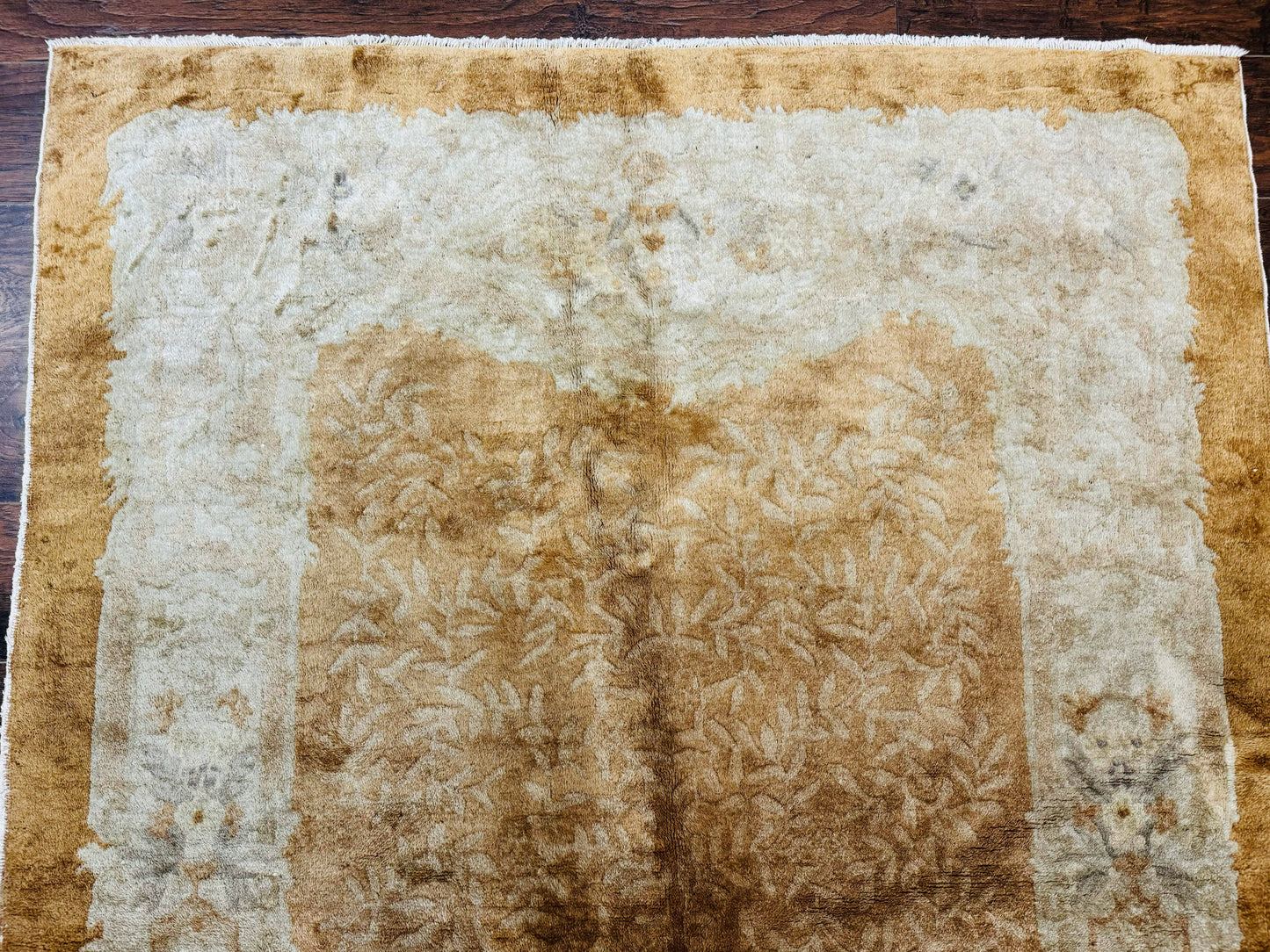 Peking Rug 5x7 Vintage Chinese Wool Carpet Golden Tan Hand Knotted Traditional