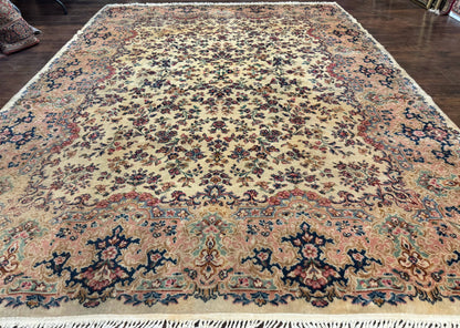 Karastan Kirman Wool Rug Antique 8.8x12 Lanamar Floral Ivory