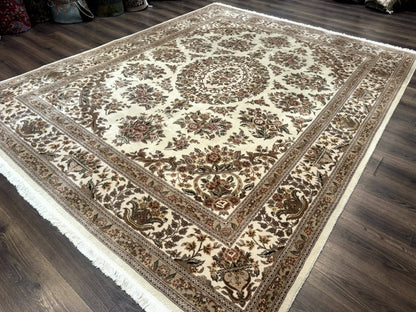Sino Persian Rug 8x10, Floral, Elegant, Fine 225 KPSI, Beige, Wool & Silk