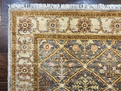 Peshawar Rug 3.6 By 5 Handmade Wool Hand Knotted Vintage Panel Design Oriental Carpet