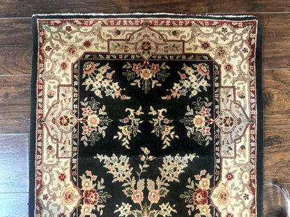 Long Pak Persian Runner Rug 2.7 x 21, Floral Allover, Dark Green and Beige, Handmade Wool Runner Rug, 21ft Runner for Hallway