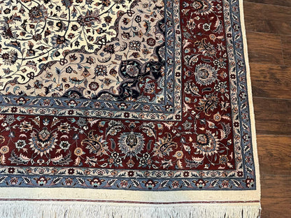 Sino Persian Rug 9x12, Vintage Wool Oriental Carpet, Floral Medallion, Wool Rug, Cream and Maroon
