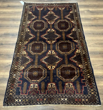 Afghan Balouch Rug Navy Blue 4x6 Handwoven Handmade Contemporary Wool Accent