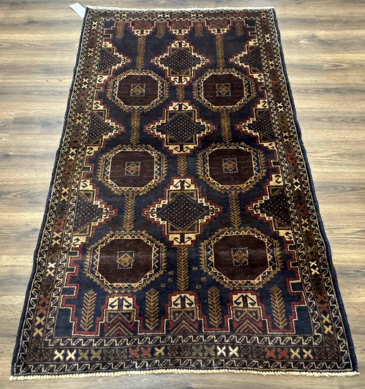 Afghan Balouch Rug Navy Blue 4x6 Handwoven Handmade Contemporary Wool Accent