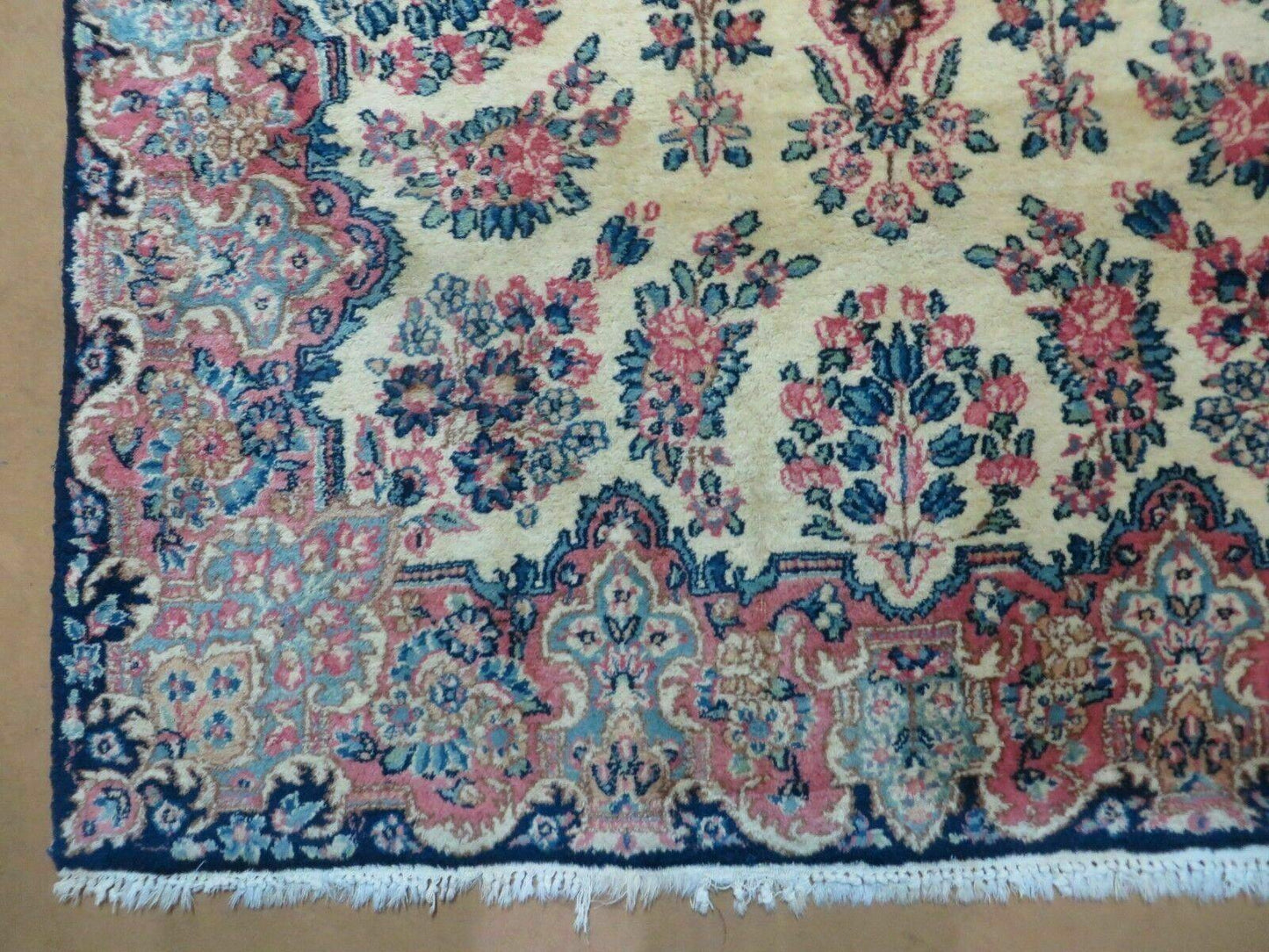 Antique Persian Kirman Rug Hand Knotted Wool Floral Medallion Carpet 3 9 By 6 6