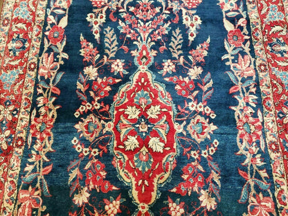Vintage Turkish Wool Rug 4 By 7 Feet Floral Birds Tree Of Life Blue Red Handmade