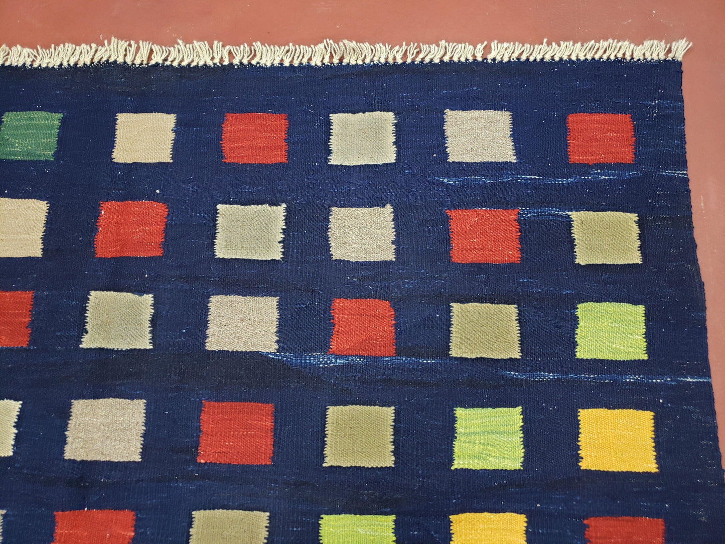 Turkish Kilim Rug Checkerboard Area Rug 5x7 6x8 Multicolor Playroom