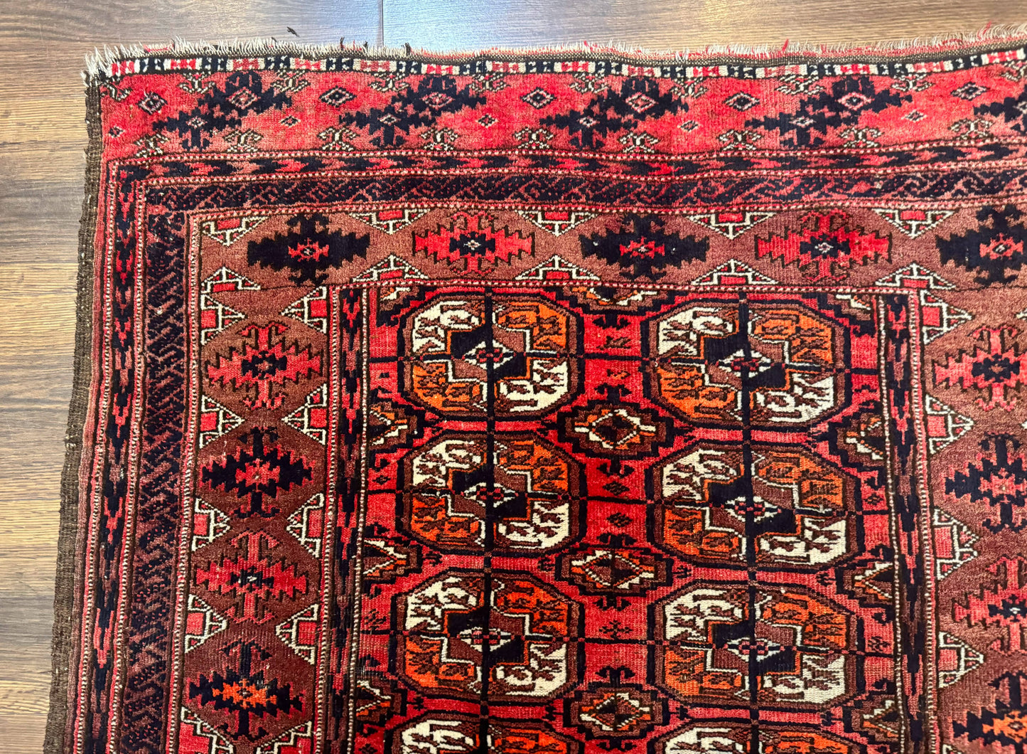 Antique Turkoman Rug 3.7 x 6.7, Red, Wool Runner Rug