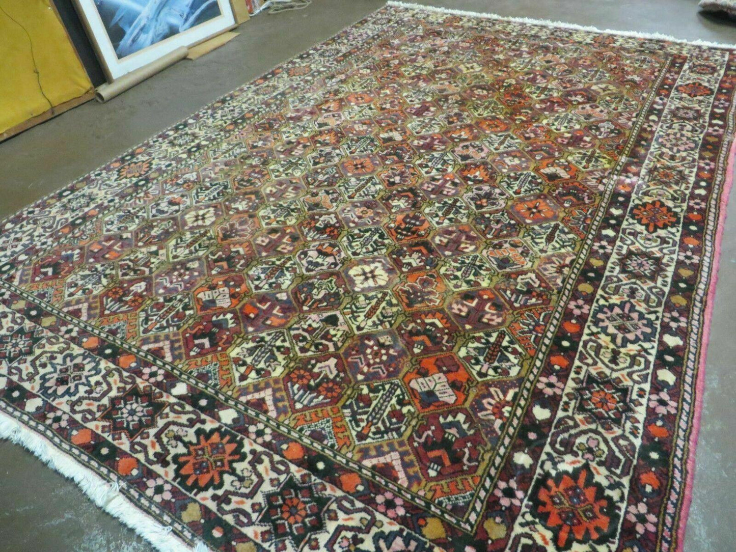Antique Persian Bakhtiari Rug 7x10 - Multicolor Repeated Panel Design - Vegetable Dyed Rug - Hand Knotted Wool Room Sized Oriental Carpet 7 x 10 Rug