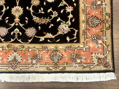 Persian Tabriz Rug 3x5 Black and Salmon Floral Fine Handmade 360 KPSI