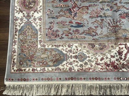 Turkish Silk Rug 5x7 Hunting Design Animal Pictorials Bamboo Silk