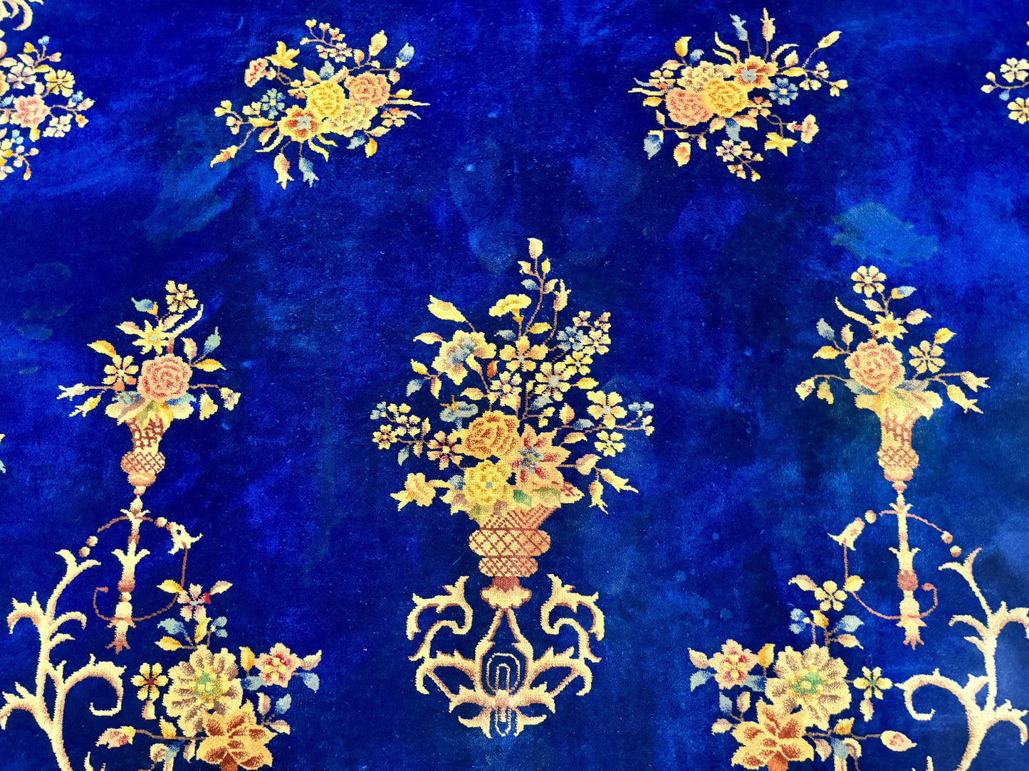 Blue Chinese Art Deco Rug 9x12 Hand Knotted Wool Vintage Rug