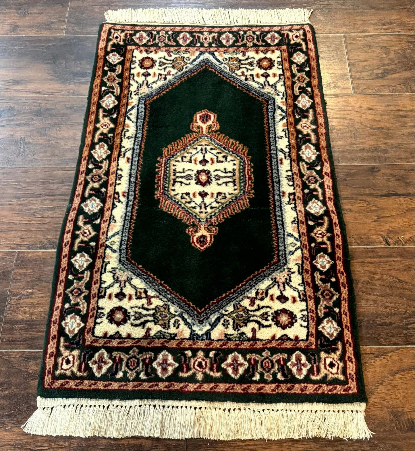 Indo Persian Rug Small Dark Green Hand Knotted Vintage Bidjar Area Rug 2x3