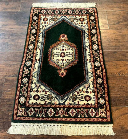 Indo Persian Rug Small Dark Green Hand Knotted Vintage Bidjar Area Rug 2x3