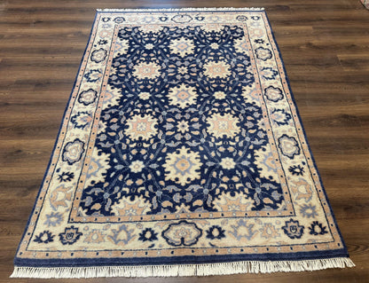 Indo Persian Rug Vintage Hand Knotted Wool Blue And Beige Carpet