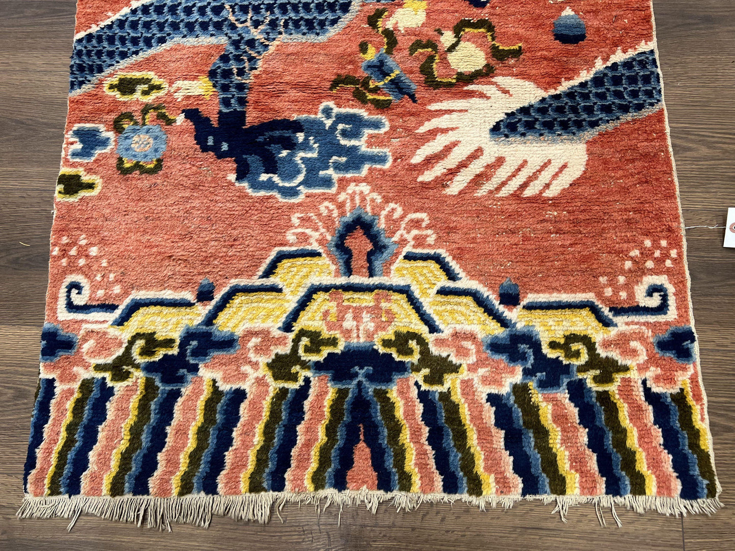 Rare Chinese Ningxia Pillar Rug 3x8, Late Qing Dynasty, 5 Clawed Dragon, Cloud Rainbow Border, Collectible Antique Carpet, Wool Hand Knotted