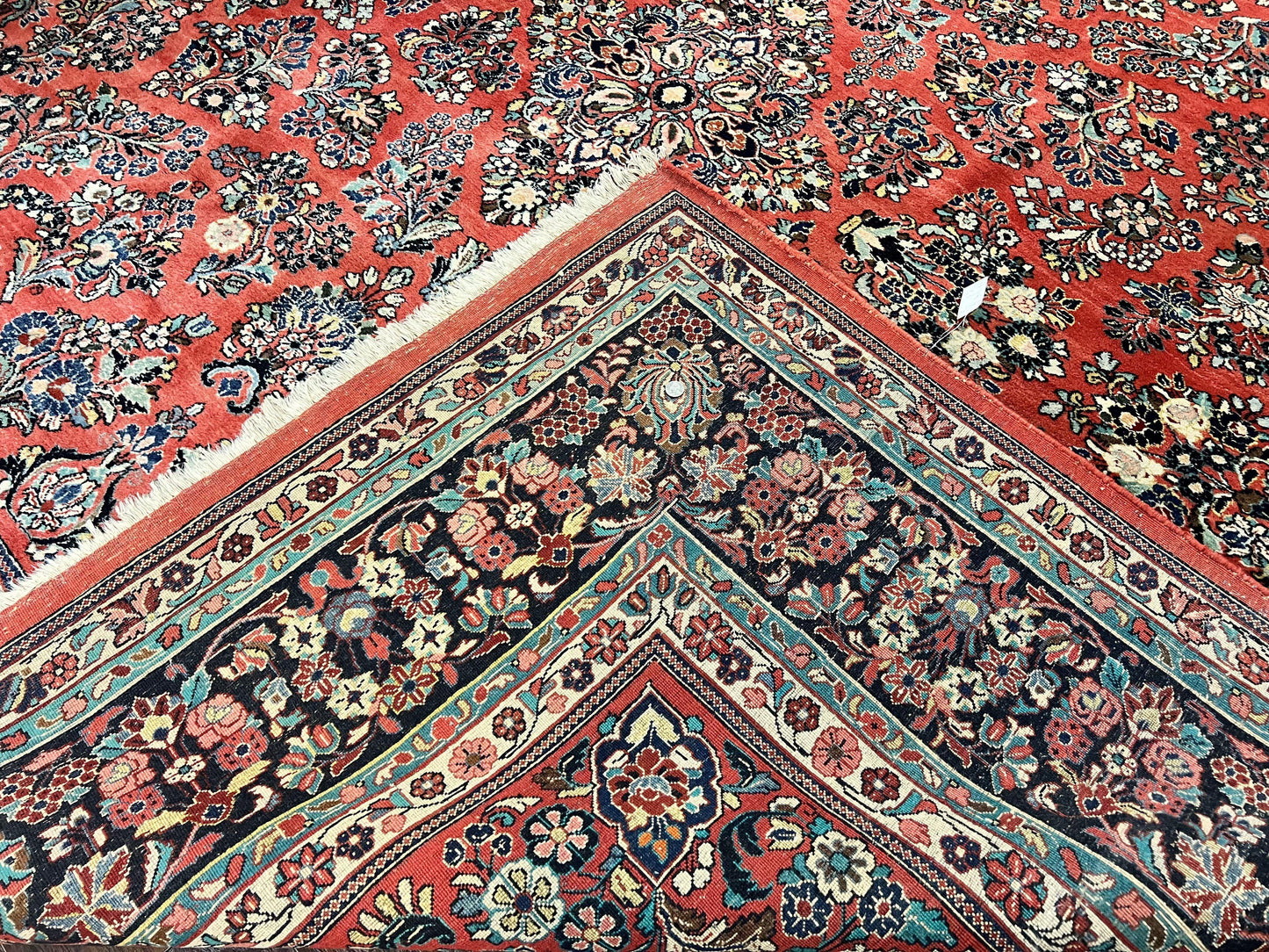 Persian Sarouk Rug Square 11x11 ft Hand Knotted Wool Floral Red Carpet Handmade Antique Rug