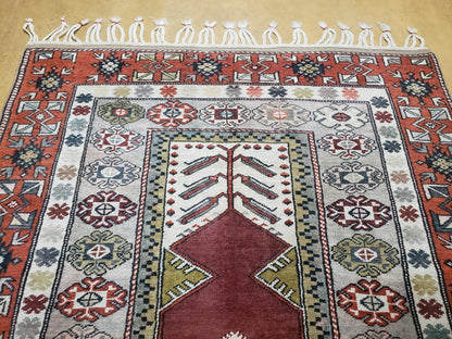 Turkish Rug Hand Knotted Wool 4 Ft 4 In By 7 Ft 6 In Vintage Oriental Tribal Talesh