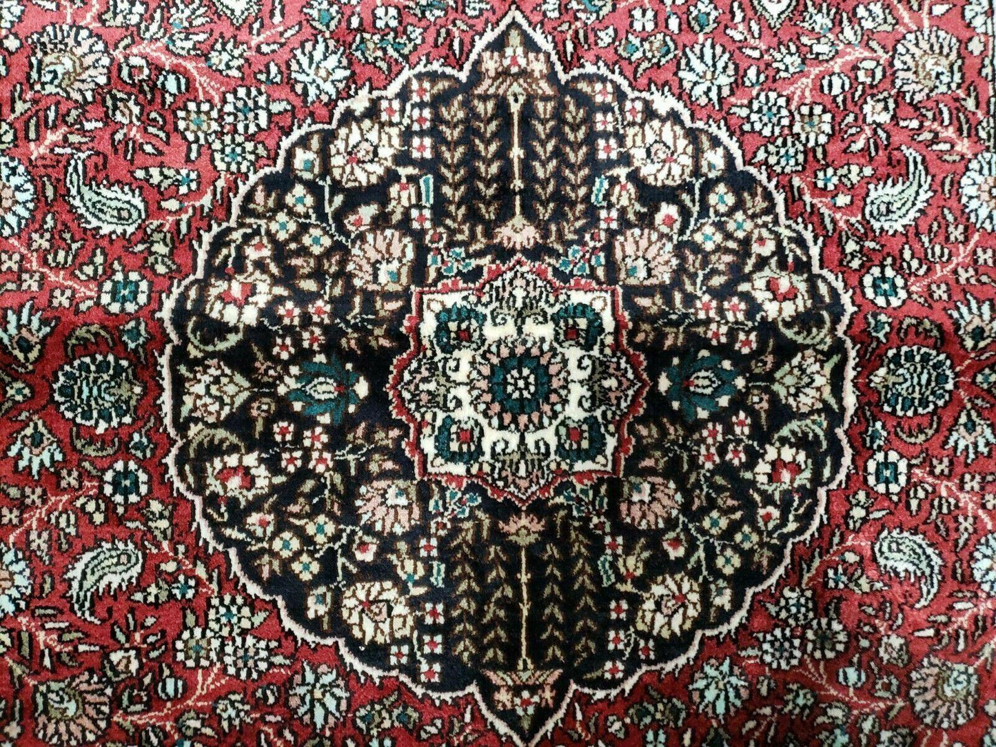 Vintage Kashmir Silk Rug 3x5 Handmade In India Qum Design 400 KPSI