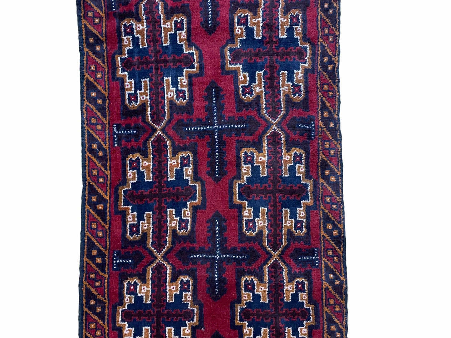 Balouchi Rug Vintage Handmade Tribal Wool Afghan Rug 2 Ft 7 In By 4 Ft 6 In Red Blue