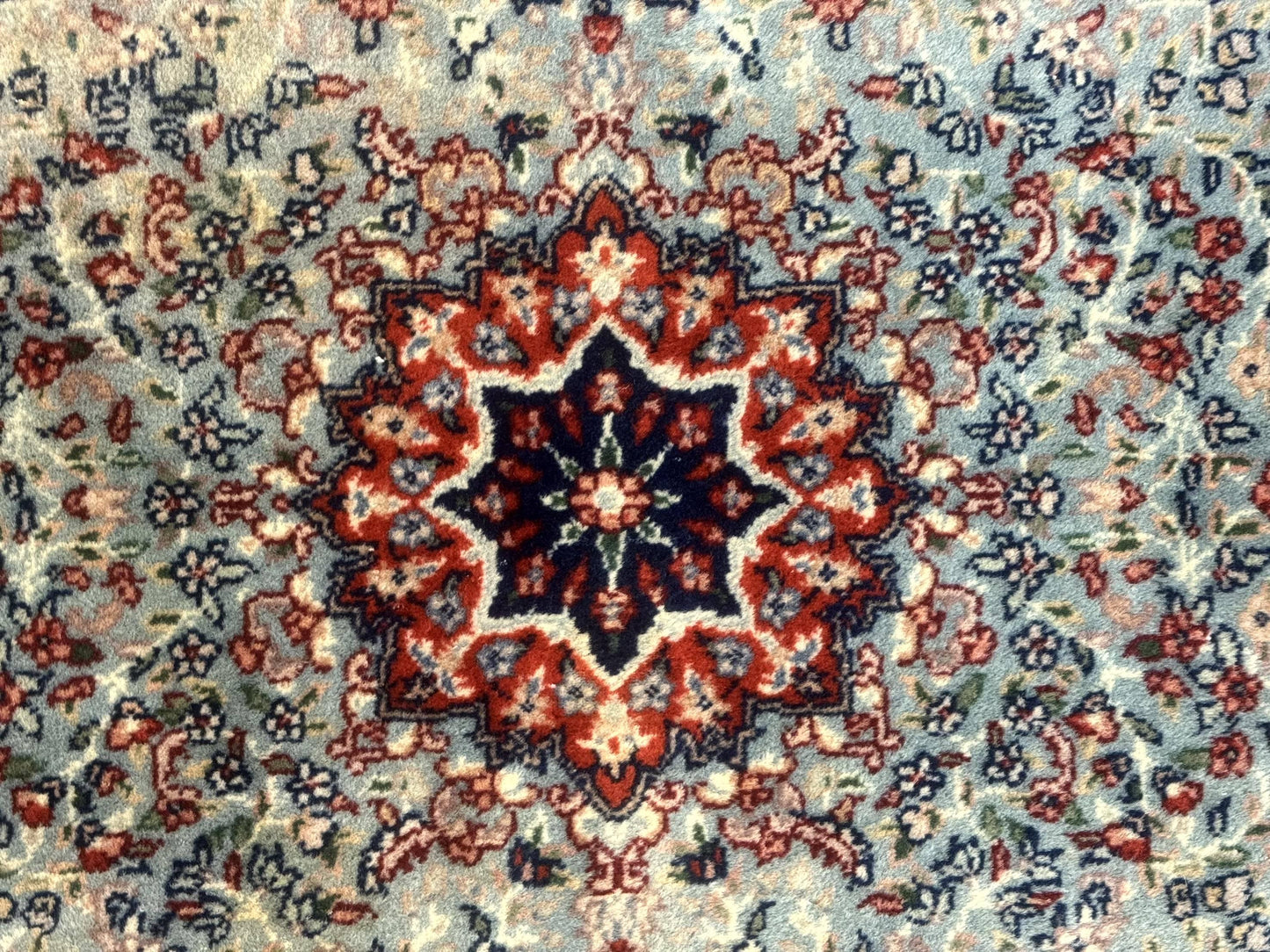 Indo Persian Kerman Rug 3x5 Light Blue Floral Medallion Handwoven Wool