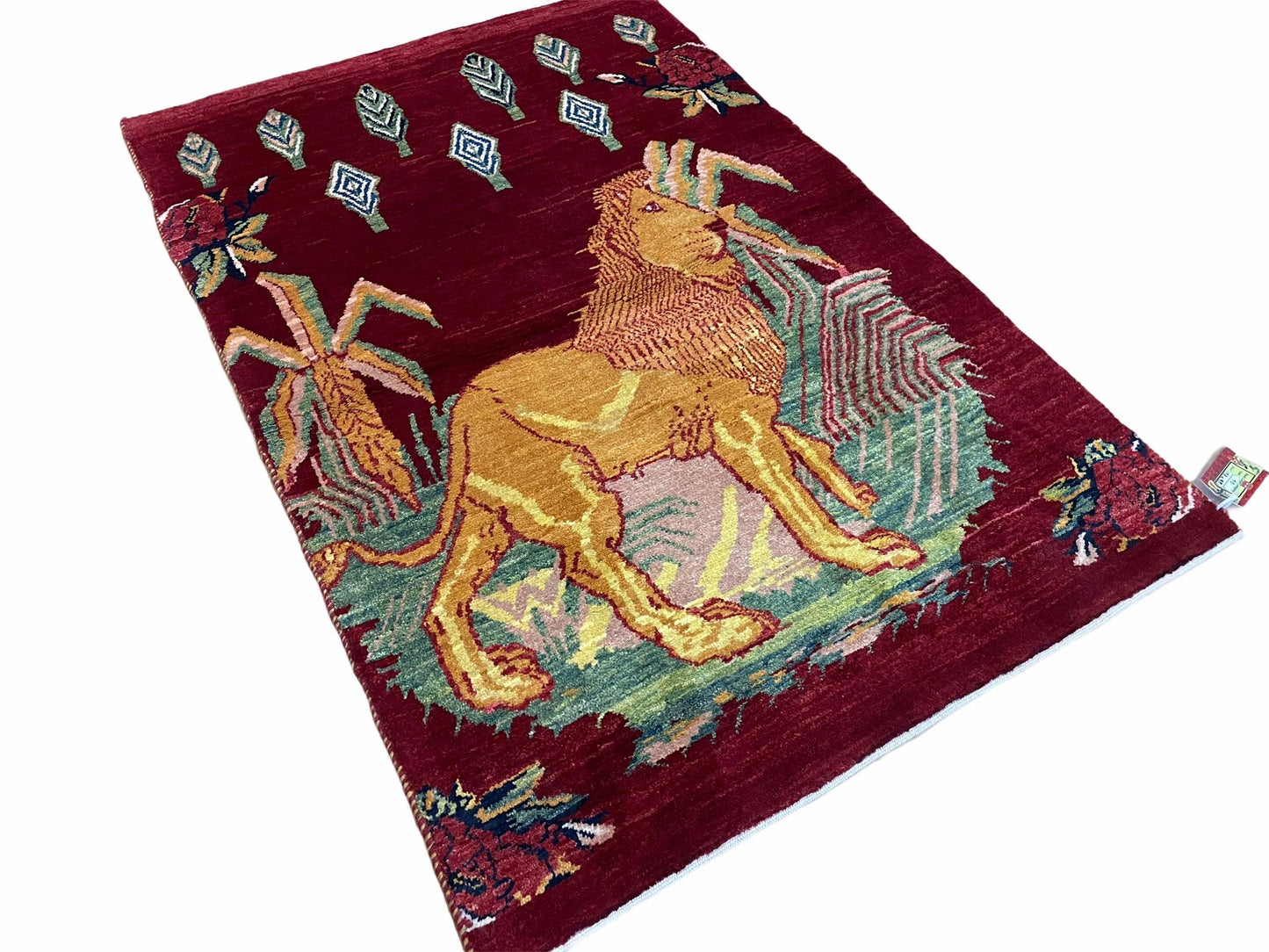 Handmade Wool Rug 3x5 Vintage Lion Pictorial Jungle Rug With Natural Dyes