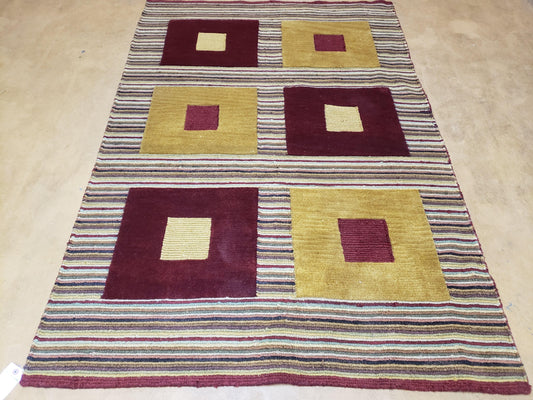 Tibetan Kilim Rug Hand Knotted Wool 4x6 Vintage Modern Abstract Design