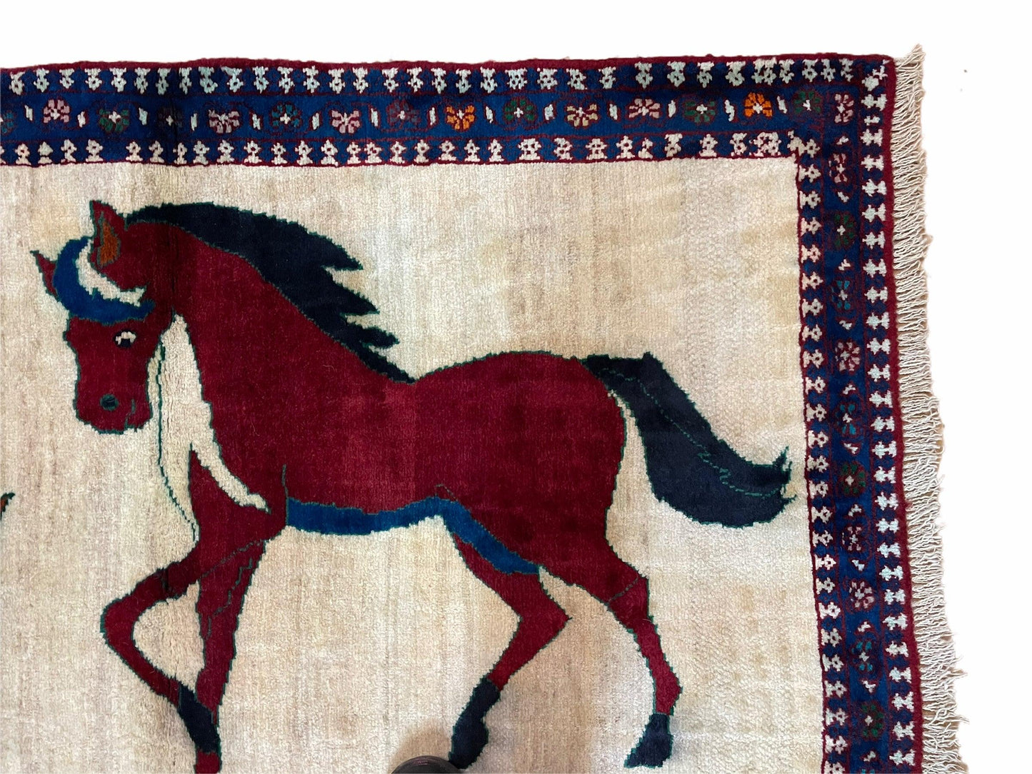 Handmade Wool Pictorial Horse Rug Hand Knotted 3.5 By 5 Brown