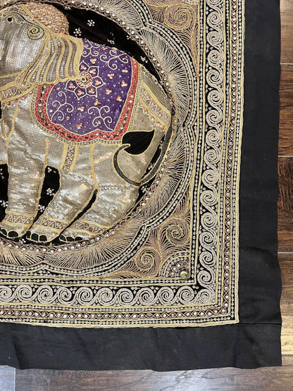 Indian Embroidery Tapestry 3x3 Elephant Design Handcrafted Wool Needlepoint Beadwork