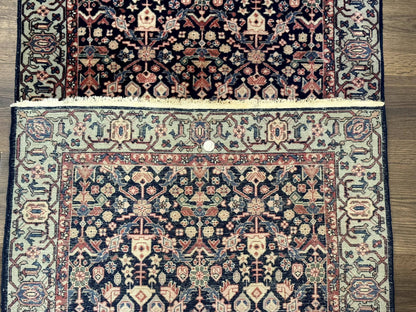 Indo Persian Runner Rug 2.8 x 12, Navy Blue, Floral, Fine 270 KPSI