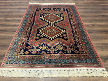 5x7 Persian Tribal Design Rug, Wool, Geometric Medallions, Vintage, Power Loomed